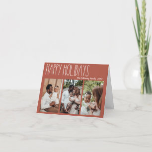 Terracotta Red Boho Polka Dot Three-Photo Folded Feestdagen Kaart
