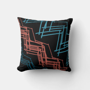 Terracotta Red Turquoise Black Diagonaal Squiggles Kussen