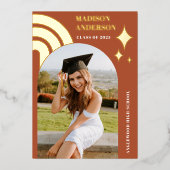 Terracotta regenboog en sterren Afstuderen Folie Uitnodiging (Voorkant)