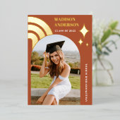 Terracotta regenboog en sterren Afstuderen Folie Uitnodiging (Staand Voorkant)