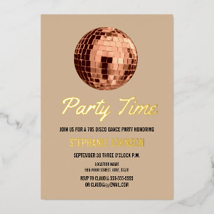 Terracotta Retro 70s Disco Bal Verjaardagsfeest Folie Uitnodiging