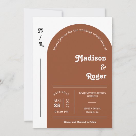 Terracotta Retro Arch Photo QR Code RSVP Groovy Kaart (Voorkant)