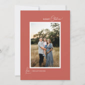 Terracotta Retro Boho Minimalistische brief en fot Feestdagenkaart (Voorkant)