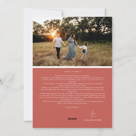 Terracotta Retro Boho Minimalistische brief en fot Feestdagenkaart (Achterkant)