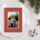 Terracotta Retro Boho Minimalistische brief en fot Feestdagenkaart