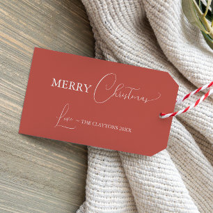 Terracotta Retro Boho Minimalistische Kerstmis Cadeaulabel