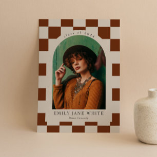 Terracotta Retro geruite boog foto Afstuderen Kaart