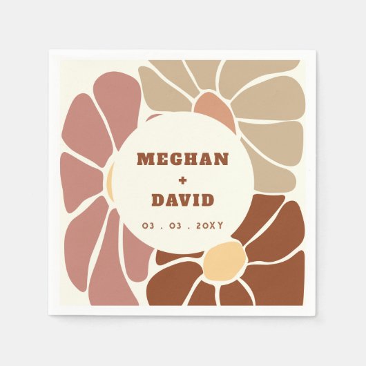 Terracotta Retro Groovy Boho Chic Bloemen Bruiloft Servet (Voorkant)