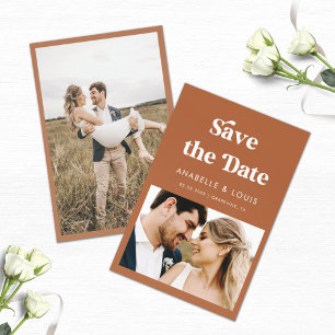 Terracotta Retro  Script & 2 Photo Wedding Save The Date
