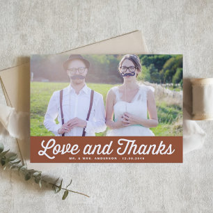 Terracotta Retro Script Foto Huwelijk Bedankt Briefkaart