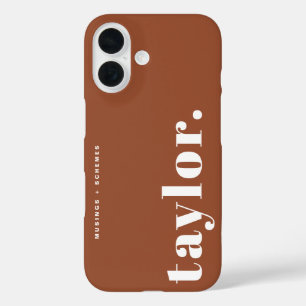 Terracotta retrotypografie gepersonaliseerd iPhone 16 hoesje
