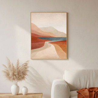 Terracotta rivier abstracte wandkunst voor de woon poster