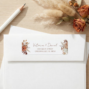 Terracotta Roest Bloem Boho Herfst Lofwerk Trouwfe Etiket