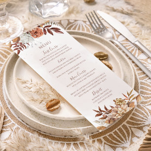 Terracotta Roest Bloemen Boho Herfst Bruiloft Menu