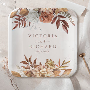 Terracotta Roest Bloemen Boho Herfst Bruiloft Papieren Bordje