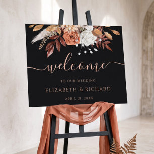 Terracotta Roest Bloemen Zwarte Herfst Bruiloft We Poster