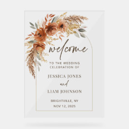 Terracotta Roest Herfst Bloemen Huwelijk Welkom Acryl Bord