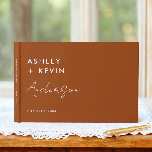 Terracotta Roest Minimaal Foto Bruiloft Gastenboek