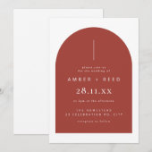Terracotta Roest Moderne Boog Minimalistische Huwe Kaart (Voorkant / Achterkant)