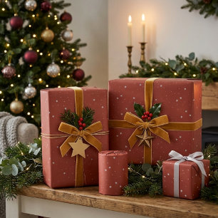 Terracotta Roest Zilveren Sterrennacht Minimalisti Cadeaupapier