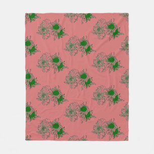 Terracotta rood en groen bloemmotief fleece deken