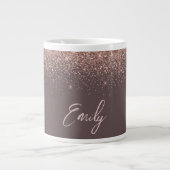 Terracotta Roos Gold Blush Pink Glitter Monogram Extra Grote Beker (Voorkant)