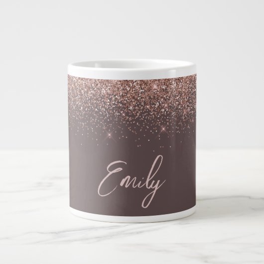 Terracotta Roos Gold Blush Pink Glitter Monogram Extra Grote Beker (Voorkant)