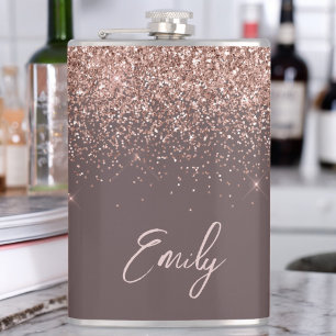 Terracotta Roos Gold Blush Pink Glitter Monogram Heupfles
