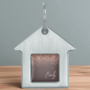 Terracotta Roos Gold Blush Pink Glitter Monogram Huisdieren Naamplaatje