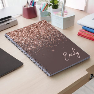 Terracotta Roos Gold Blush Pink Glitter Monogram Notitieboek