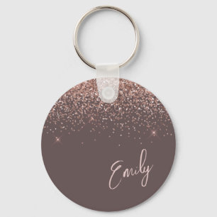 Terracotta Roos Gold Blush Pink Glitter Monogram Sleutelhanger