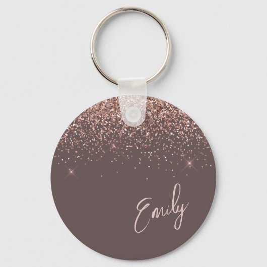 Terracotta Roos Gold Blush Pink Glitter Monogram Sleutelhanger (Voorkant)