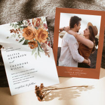 Terracotta Rose Floral Elegant Photo Back Wedding