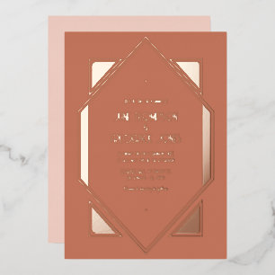 Terracotta & Rose Goud Gatsby Art Deco Trouwfeest Folie Uitnodiging