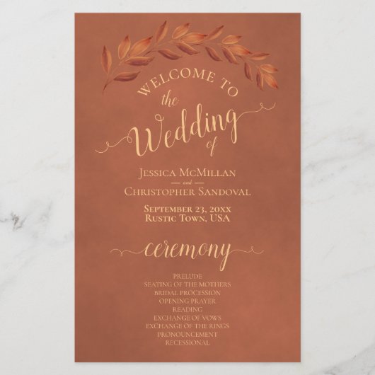 Terracotta & rouille Feuilles Budget Programme de  (Devant)