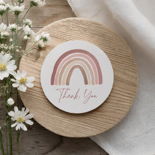 Terracotta Roze Boho Regenboog Baby shower Ronde Sticker