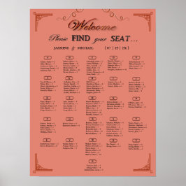 Terracotta Rust Alphabetical Wedding Seating Chart Poster