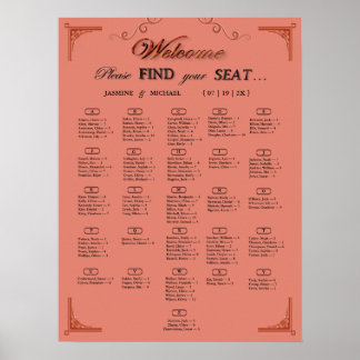 Terracotta Rust Alphabetical Wedding Seating Chart Poster