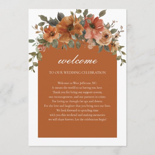 Terracotta Rust Bloemen Herfst Trouwvolgorde van h Programma (Achterkant)