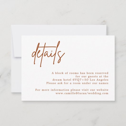 Terracotta Rust Burnt Orange Mariage Détails carte (Devant)