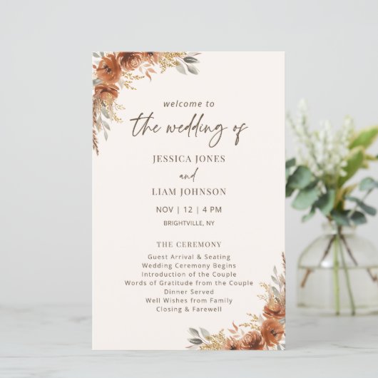 Terracotta Rust Fall Floral Wedding Programme (Debout devant)