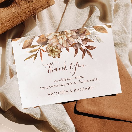 Terracotta Rust Floral Boho Fall Wedding Bedankkaart