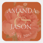 Terracotta Rust Floral Cute  Wedding Vierkante Sticker (Voorkant)