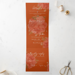 Terracotta Rust Floral Monogram huwelijk Drieluik Uitnodiging
