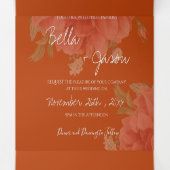 Terracotta Rust Floral Monogram  huwelijk Drieluik Uitnodiging (Binnenkant midden)