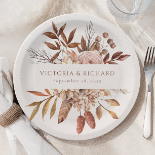 Terracotta Rust Flowers Boho Herfst Foliage Papieren Bordje