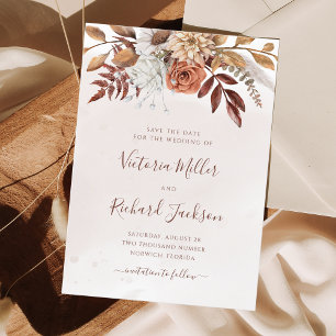 Terracotta Rust Flowers Boho Herfst Foliage Save The Date