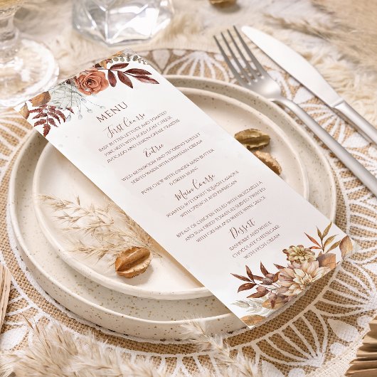 Terracotta Rust Flowers Boho Herfst Foliage Weddin Menu
