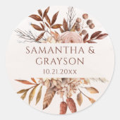 Terracotta Rust Flowers Boho Herfst Foliage Weddin Ronde Sticker (Voorkant)