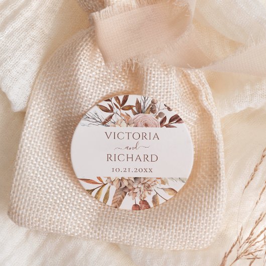 Terracotta Rust Flowers Boho Herfst Foliage Weddin Ronde Sticker